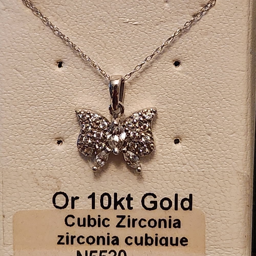 BNWOT - 10K WG "BUTTERFLY" CUBIC ZIRCONIA NECKLACE